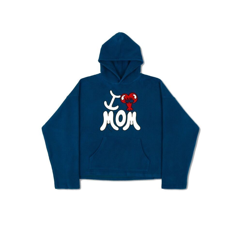 WNTD Apparel Mens Teal Blue I Love Mom Fleece Long Sleeve Pullover Hoodie Large